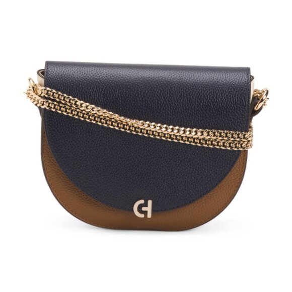 COLE HAAN Leather Evie Chain Saddle Crossbody Bag - Picture 1 of 3
